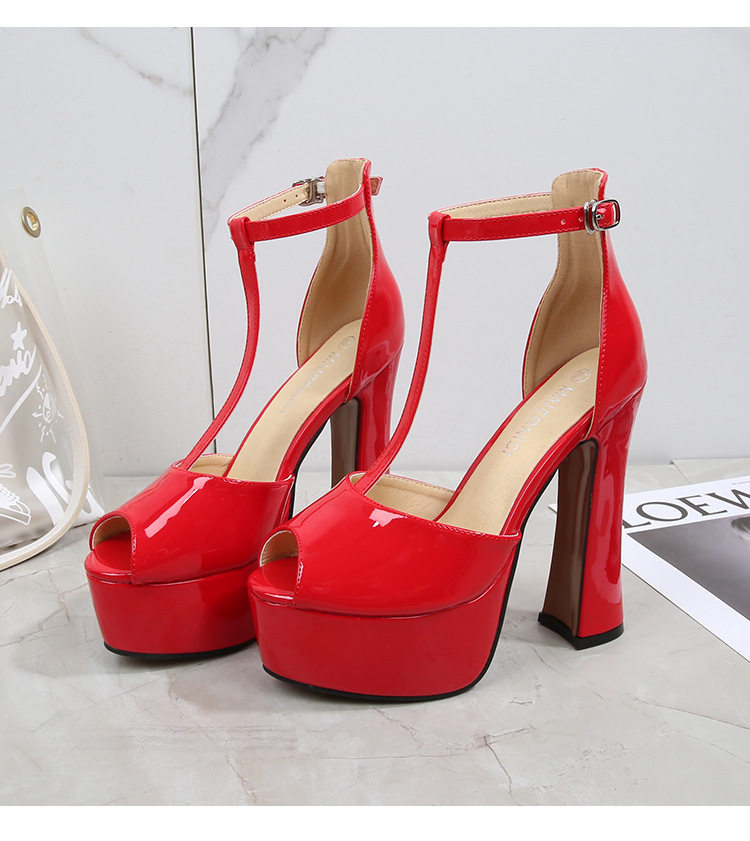 Sandal nữ quai T mũi hở cá, gót dày siêu cao trên 8 cm, phong cách châu Âu – Mỹ, size lớn — Màu trắng, Màu đen, Màu đỏ, Đỏ đào chi tiết 37
