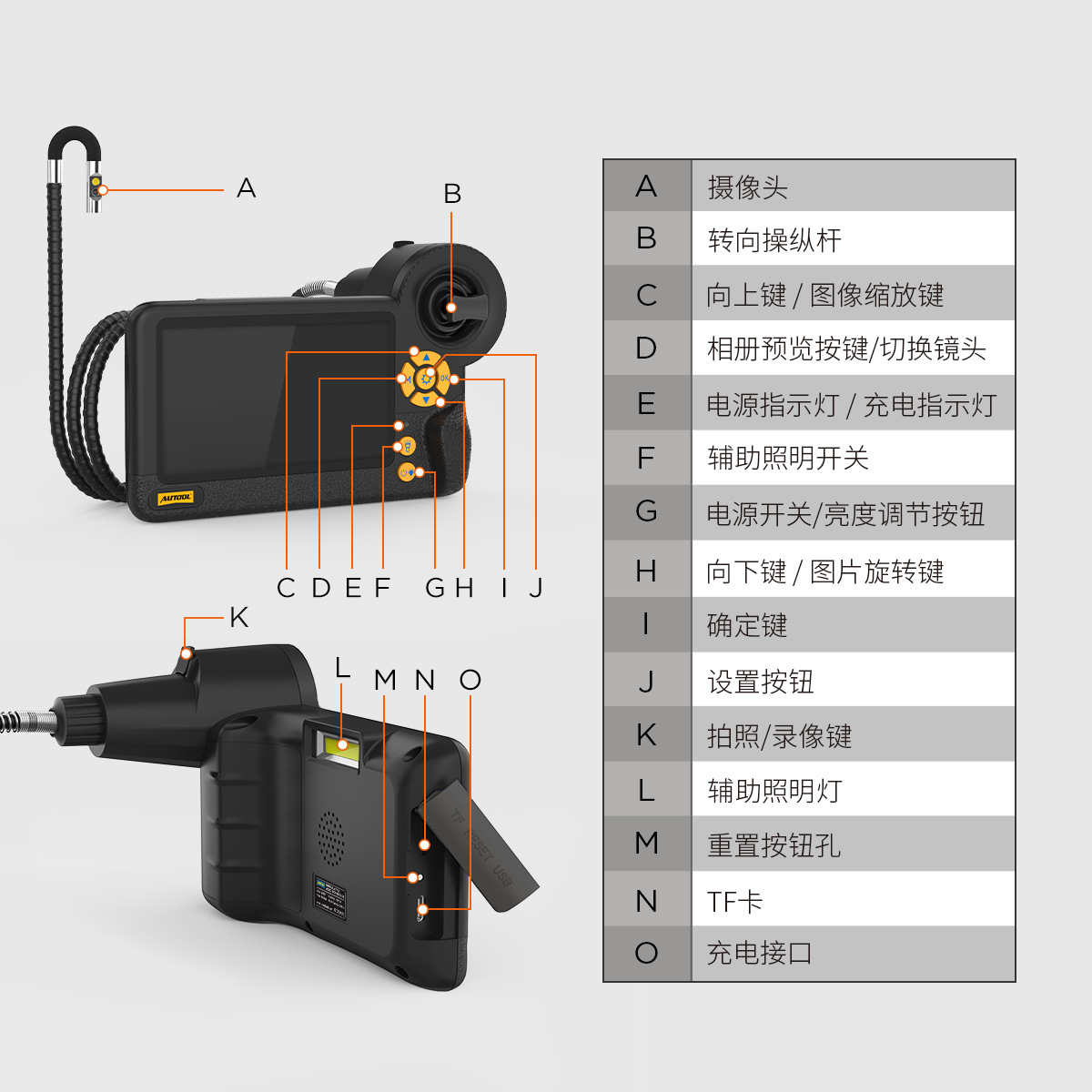 AUTOOL SVB403 HD endoskop, 210° dönebilir