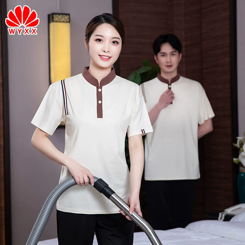 Уборка рабочей одежды футболка с короткими рукавами Мужская и женская летняя одежда уборка имущества отель гостевой номер уборка отеля Униформа тети PA t