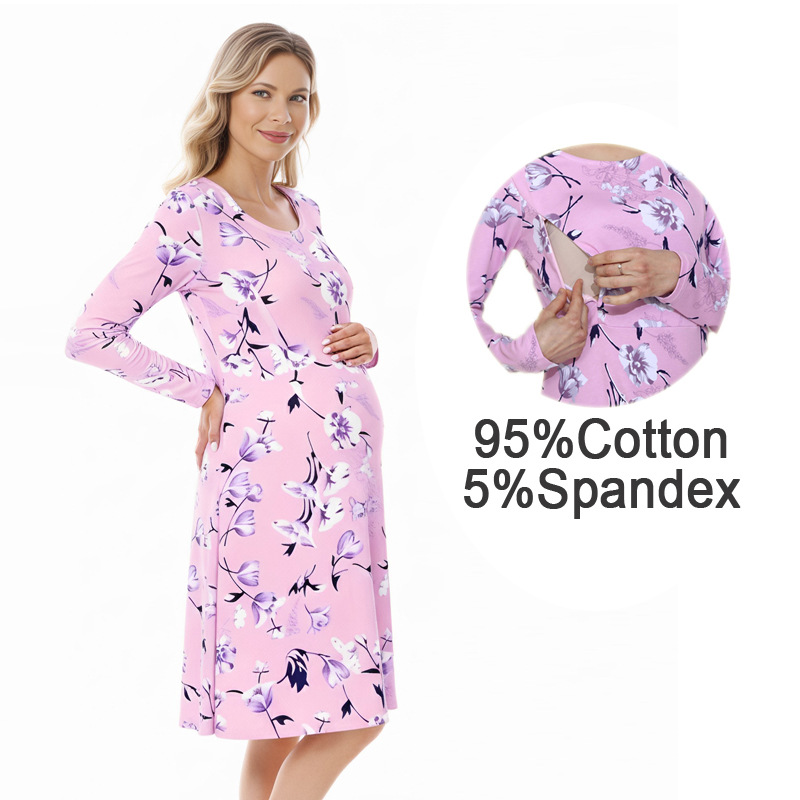 Bestseller Autumn Winter Round Neck Postpartum Outer Wear Nursing Fashion High Waist Casual Maternity Dress Plus Size ALYCExiyuebaobao_voghion.com