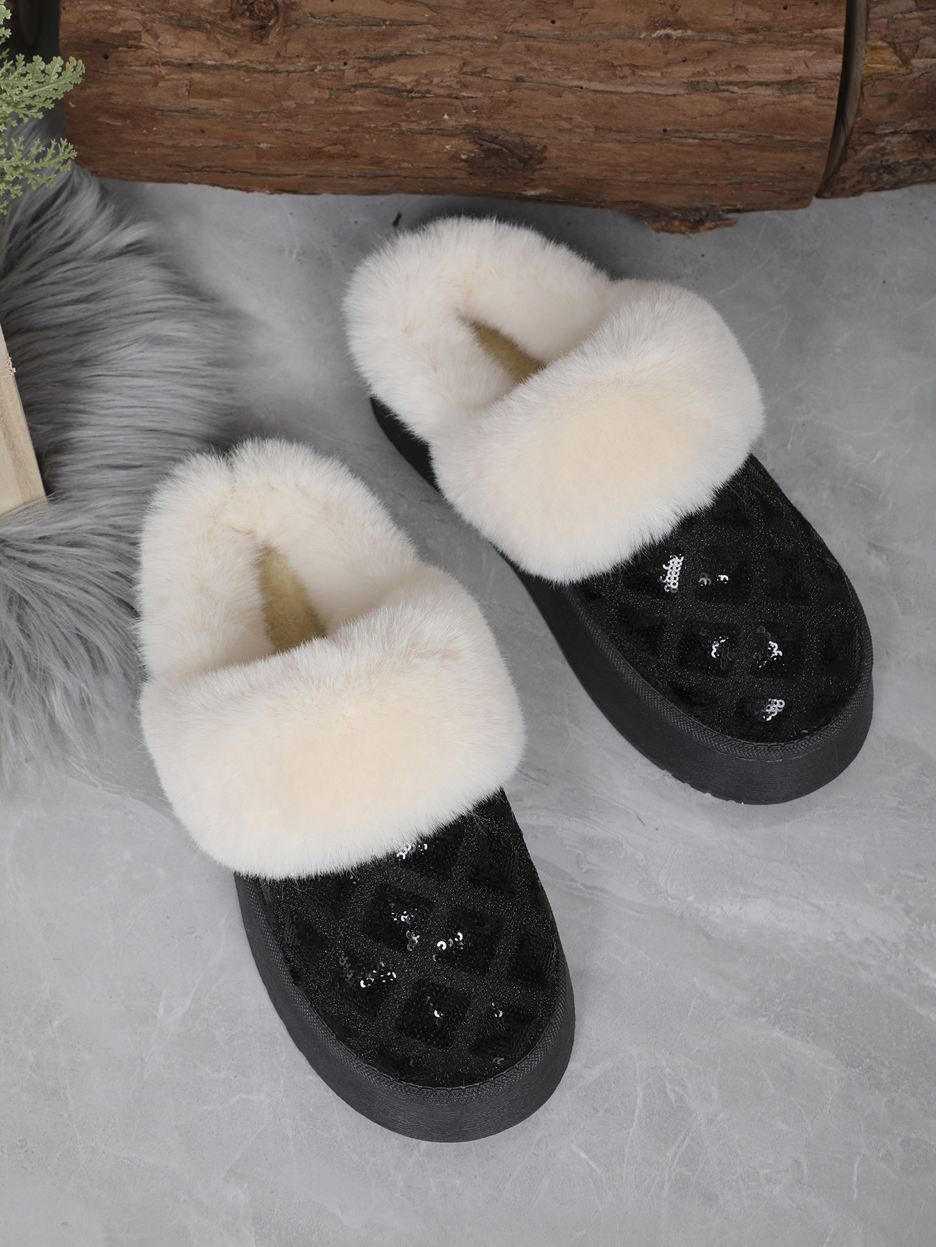 New thick soled slip-on snow boots warm half-drag low-top snow boots_voghion.com