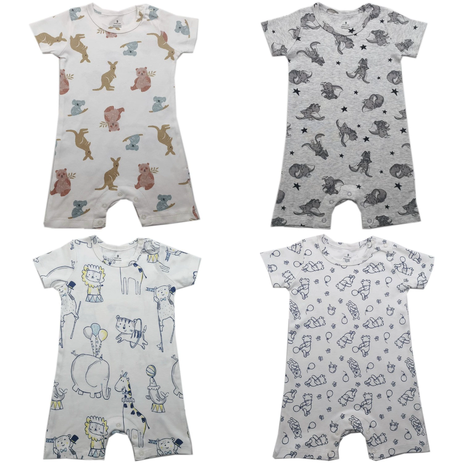 Foreign trade short crawl [double-sided cotton] baby animal floral floral shoulder open button one-piece short-sleeved crawl suit for men, women and infants
