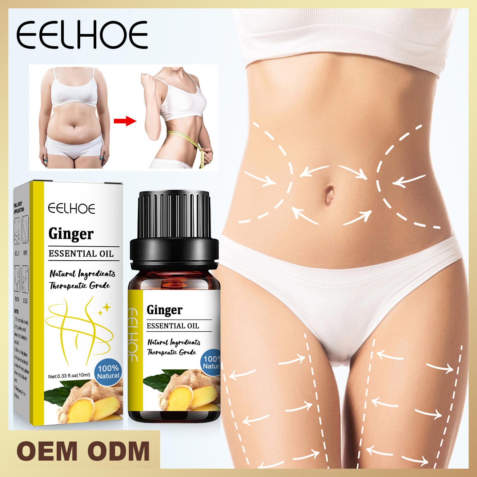 Ingefær Body Eelhoe Shaping Strammer Stor Mave, Lårmuskler Fugter Huden, Skønhedsmassage Æterisk Olie_voghion.com