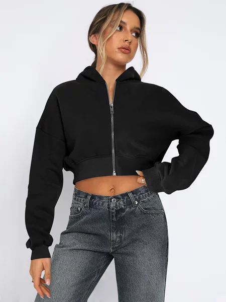 Cross-Border Foreign Trade Hot-Selling Women's Short European and American Style Fashion Street Trend Long-Sleeved Autumn and Winter Loose Hooded Sweatshirt