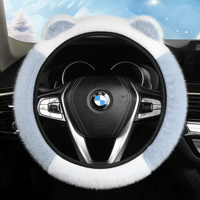Steering wheel cover and Winter, Plush and Warm, for - plush-ears-blue-and-white-38cm