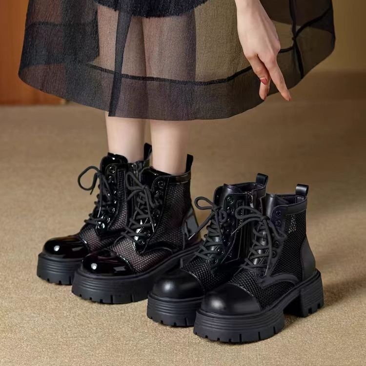 Thick-Soled Lace-Up Mesh Boots 2025 Summer New Fashion Versatile and Comfortable Cut Out Breathable Platform-Soled Sandals