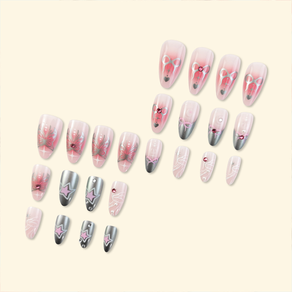 Polvo desnudo gradiente arco de amor estrellas manicure comercio exterior diamantes decorados estilo francés 24 piezas de parche de uñas