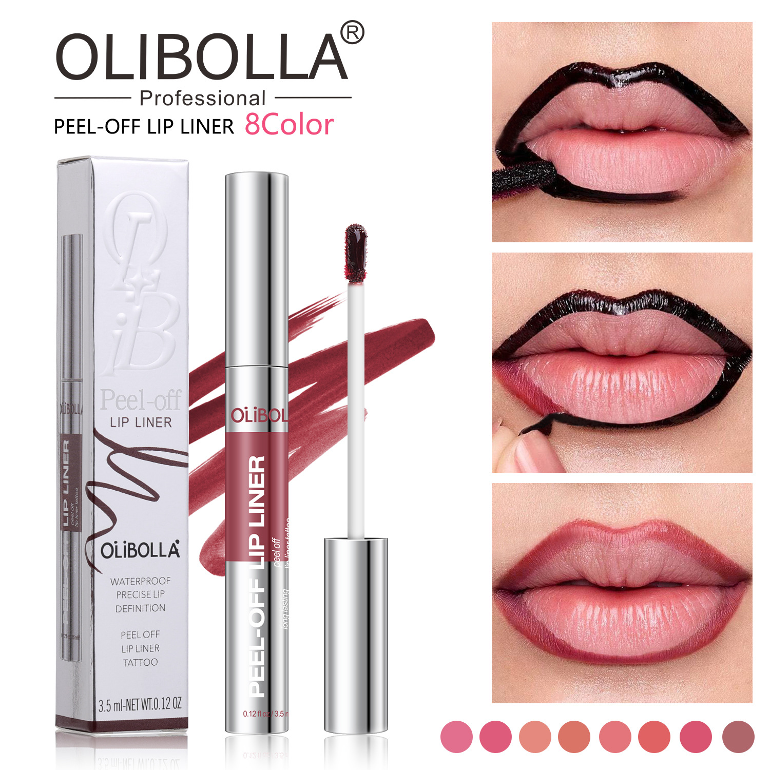 Cross-Border Hot-Selling Product Olibolla 8-Color Matte Peel-Off Lip Gloss, Long-Lasting Waterproof Easy-To-Apply Peel-Off Lip Liner