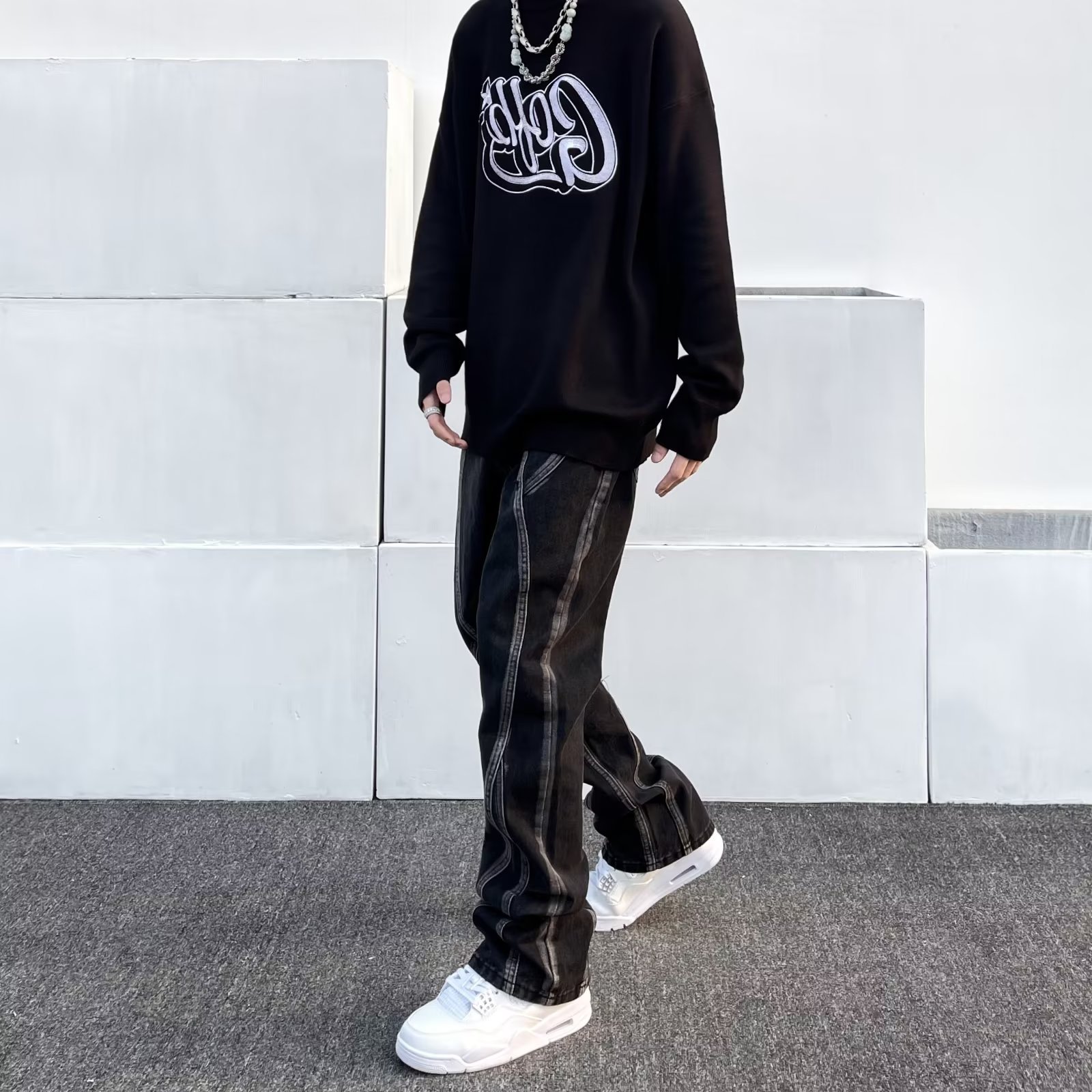 Patchwork Jeans For Men High Straight Loose Design Sense Niche Trendy Brand Street Pants Simple Style_viptrois.com