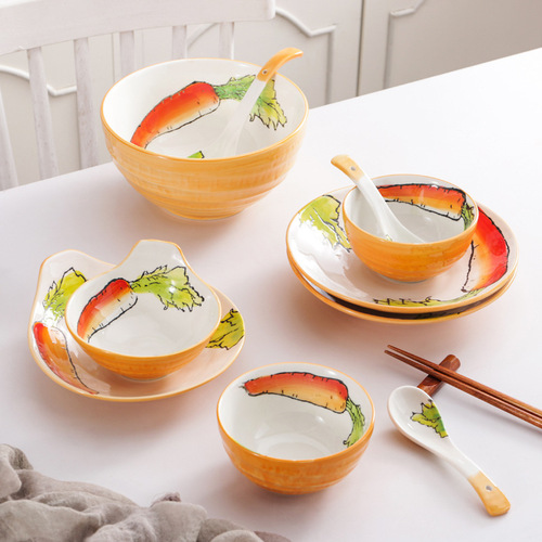 Japanese creative ceramic tableware set home plate dish hand-painted rice noodle bowl salad bowl soup bowl rice bowl