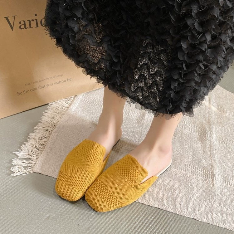 2025 Новый летний Баотоу половина тапочки квадратная голова плетеная плоская ленивая обувь большого размера трансграничная повседневная женская обувь оптом