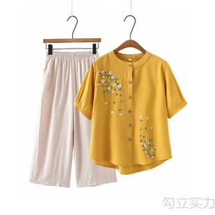 Ladieswear's Day Mom Summer Suit 2025 New Style Clothes Middle-Aged and Old Women's Clothes Grandma's Clothes Short-Sleeved T-Shirts