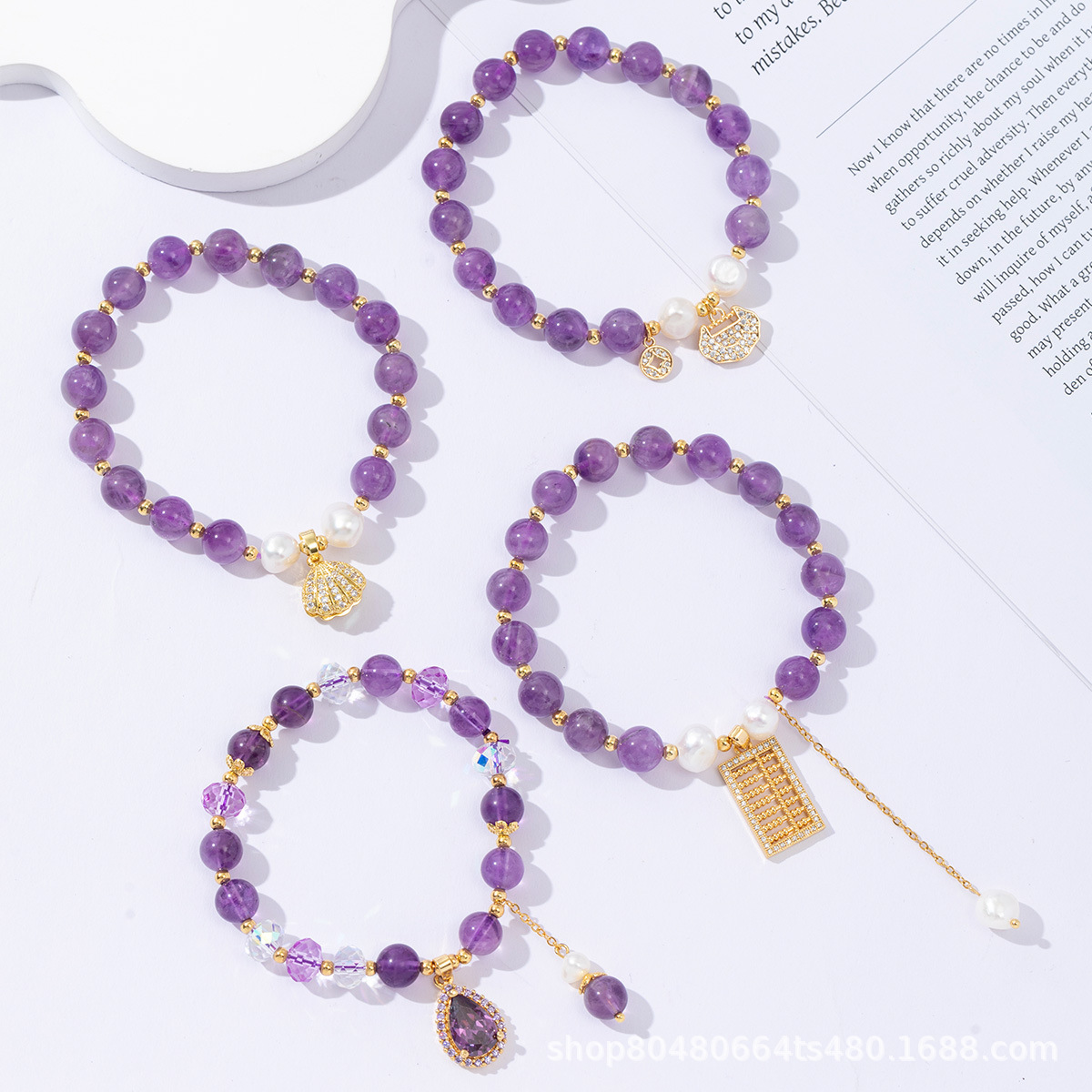 Brazalete de piedra natural amatista, brazalete de perlas de agua dulce chapado en oro real de cobre de 18 quilates, accesorios de piedra amista, joyas de alta calidad