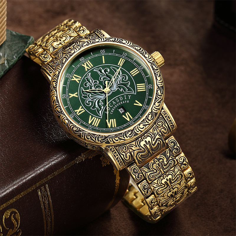 Aocasdiy Original Retro Luxury Vintage Men's Watch with Classic Pattern Alloy Versatile European and American Hot-Selling Model