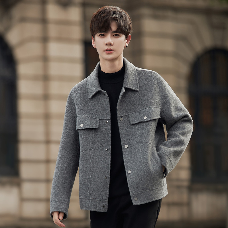 Y003 Autumn and Winter High-end Double-sided Wool Coat Men's Short Casual Lapel Jacket Coat Men's Clothing