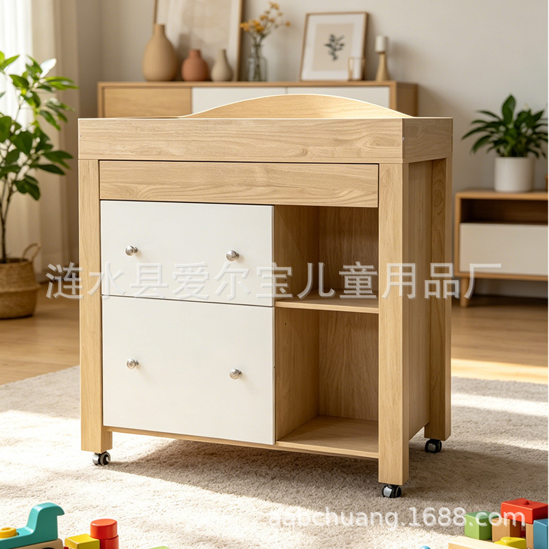 Cross-border in-stock newborn baby solid wood diaper changing table, multifunctional baby care table with removable storage cabinet