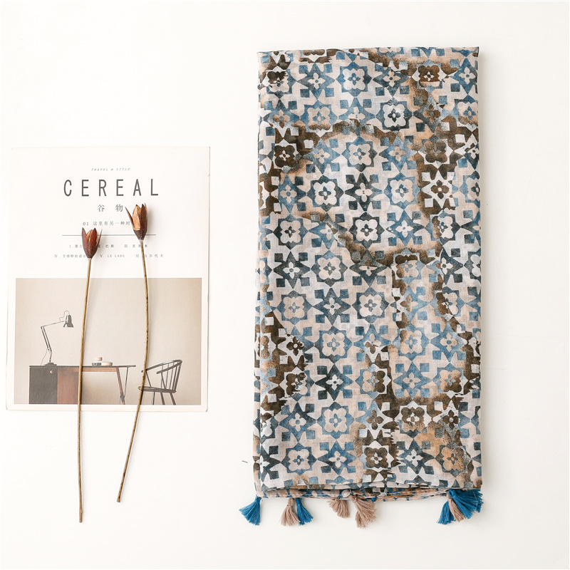 97g Weight Color Gradient Geometric Tassel Thin Section Yarn Long Section Sunscreen Shawl Gauze Scarf