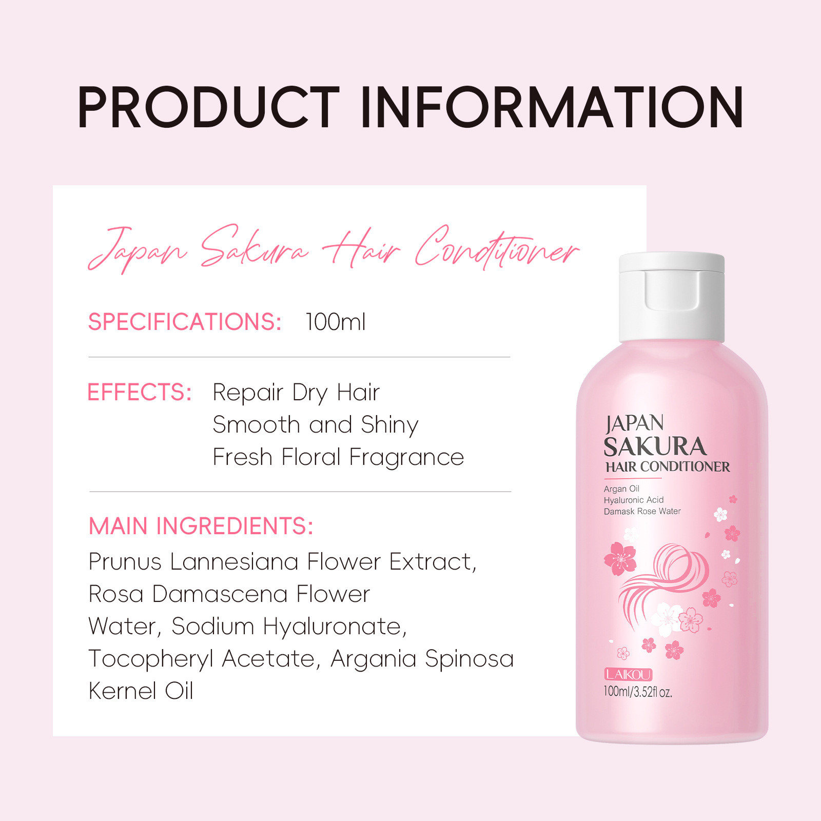 Cross-border LAIKOU Cherry Blossom Conditioner 100ml, Smooth Hair, Moisturize split ends, factory in stock wholesale undefined