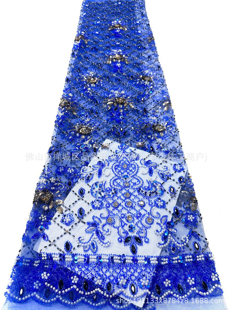 Fabricantes de perforación de cabello recto cuadrícula de cuentas bordadas de tubería sudeste asiático vestido de alta gama cena de moda brindis tela image 13