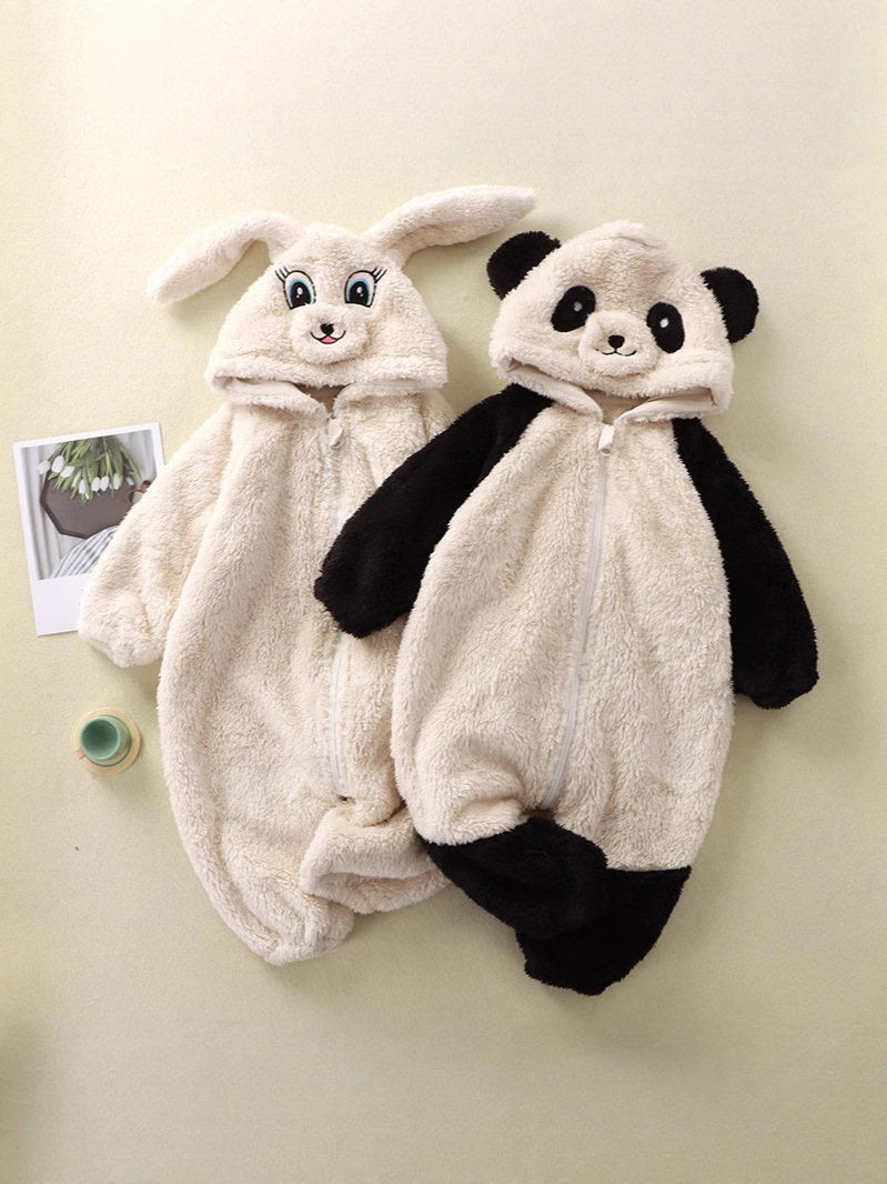 Bebé de dibujos animados conejito Panda mono de felpa infantil lindo ropa de abrigo de los niños de una sola pieza homewear mono