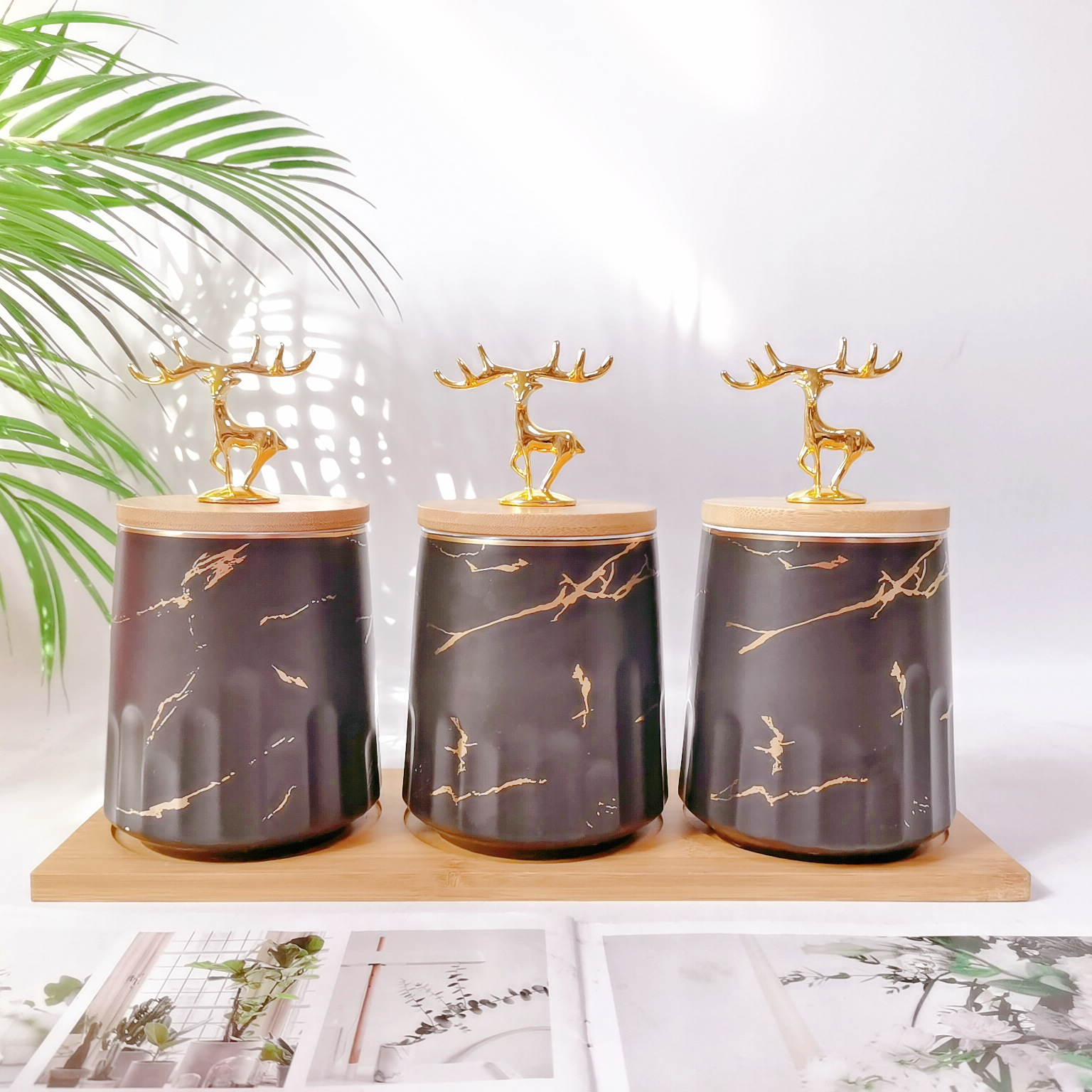 Tarro sellado de cerámica frasco de almacenamiento de exportación transfronteriza tapa de madera Tarro de almacenamiento de té condimento de cocina tarro de café tarro traje