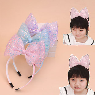 Girls' Korean-style sequined big bow headband children's baby girls' online red cute activity performance headband buckle hair accessories
