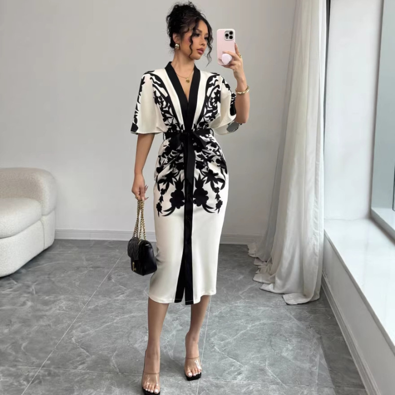 2026Shein Cross-Border Amazon Independent Site European and American Foreign Trade Printed Dress