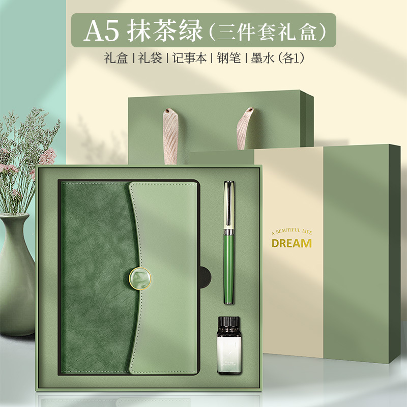 A5-Matcha verde 3-Piece Set (Pen + tinta)