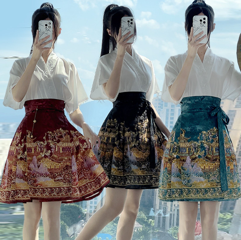 Luozhu [Flower Full of the House] New Chinese-Style National Trend Half-Length Skirt Short Mamian Skirt Improved Ming-Style Hanfu National Trend Fashion