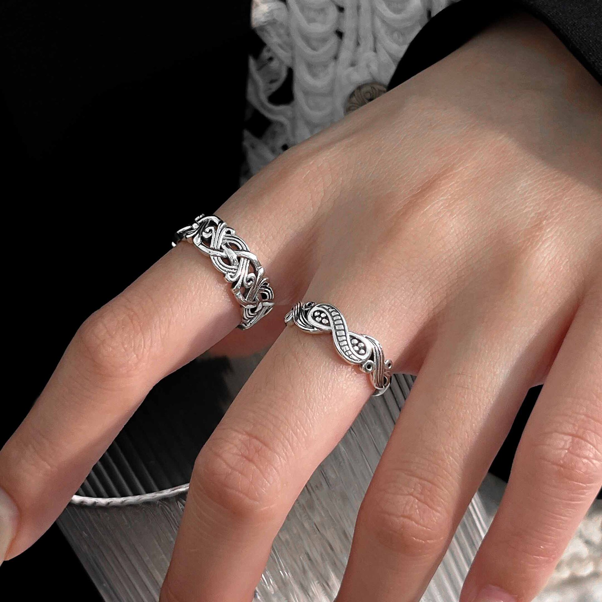 銀瑞泰S925銀交叉纏繞開口戒指女輕奢小眾設計精緻高級復古冷淡風