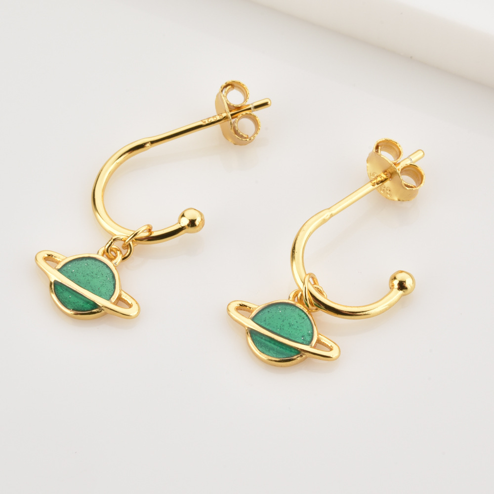 Zircon Inlay Material 1 Pair 925 Sterling Silver Zircon Smile Face Planet Drop Earrings