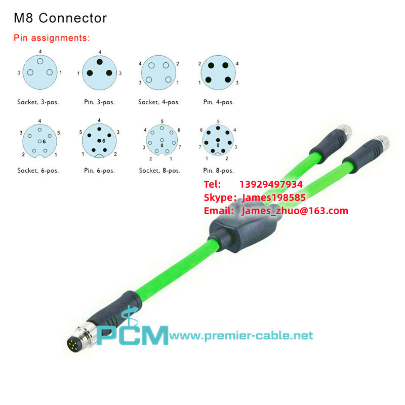 M8圆形连接器转CAN总线Y型适配器分配器电缆