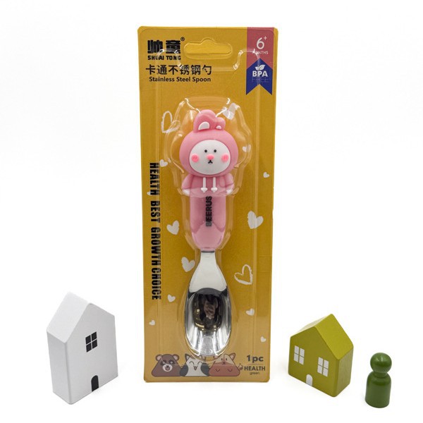 Tarjeta 316L cuchara de acero inoxidable para niños cuchara de lingote de dibujos animados entrenamiento para bebés cuchara de mango corto cuchara de alimentación