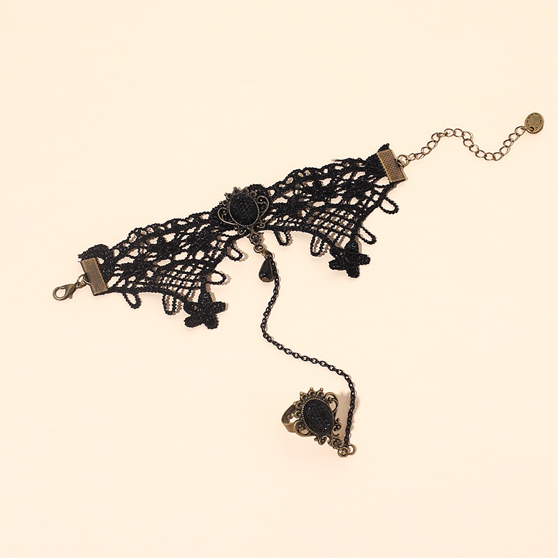 10g Weight Bracelets Classification Travel Occasion Women'S Gender Black Color Flower-shaped Lace Bracelet Ring One-hand Knitted Bracelet 1