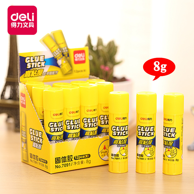 Deli 7091 solid glue stick 8g high viscosity students' manual class strong glue office supplies wholesale 24 sticks