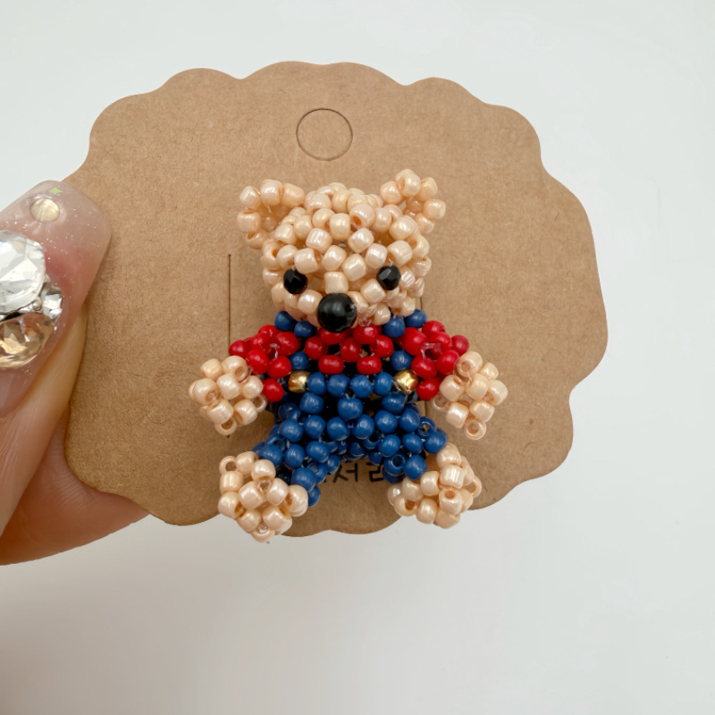 Handmade Beaded Rice Bead Bear Pendant, Element Bear Couple Exquisite DIY Handmade Valentine's Day Accessory for Bags Handmade Beaded Rice Bead Bear Pendant, Element Bear Couple Exquisite DIY Handmade Valentine's Day Accessory for Bags