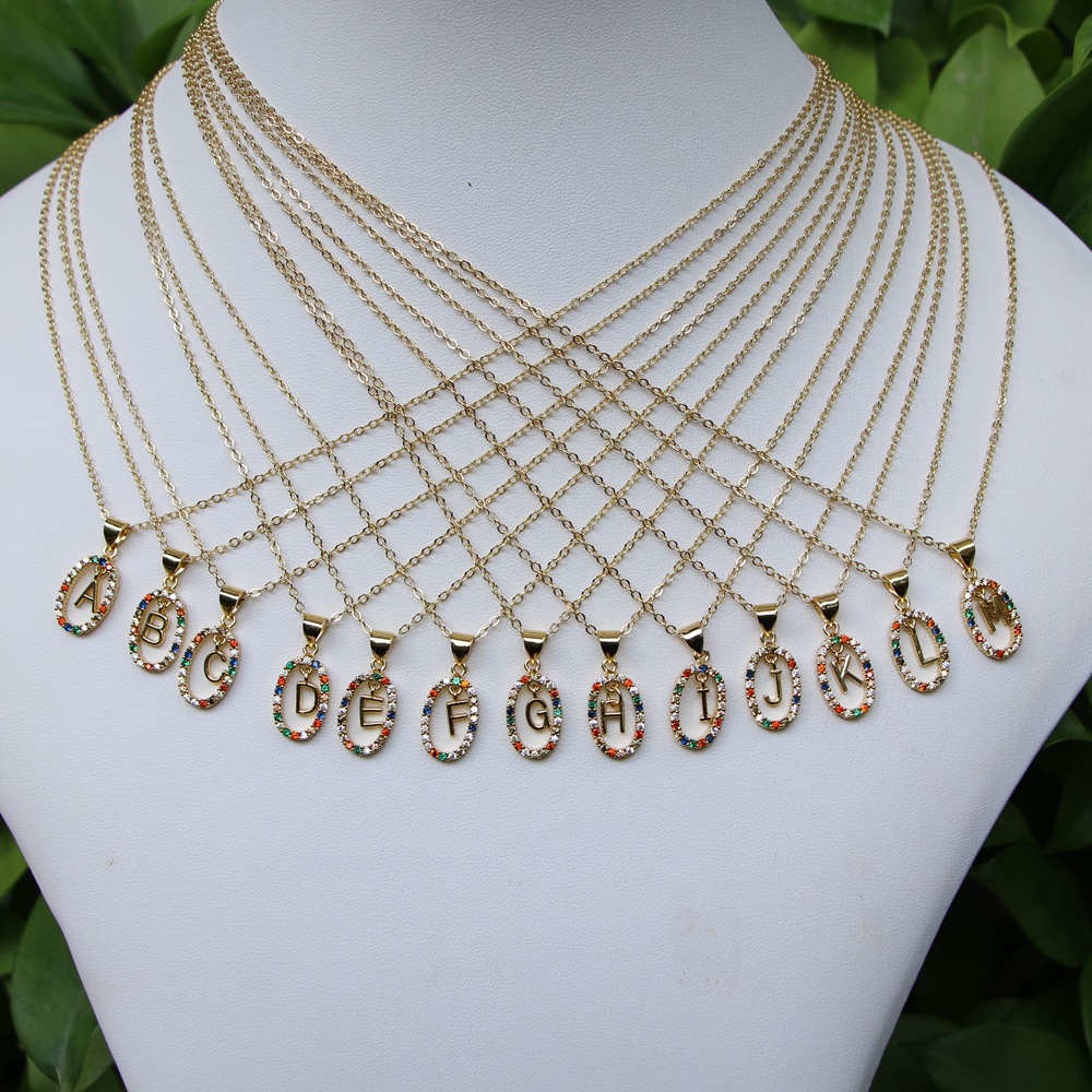 new micro-inlaid color zircon 26 English letters pendant copper necklace