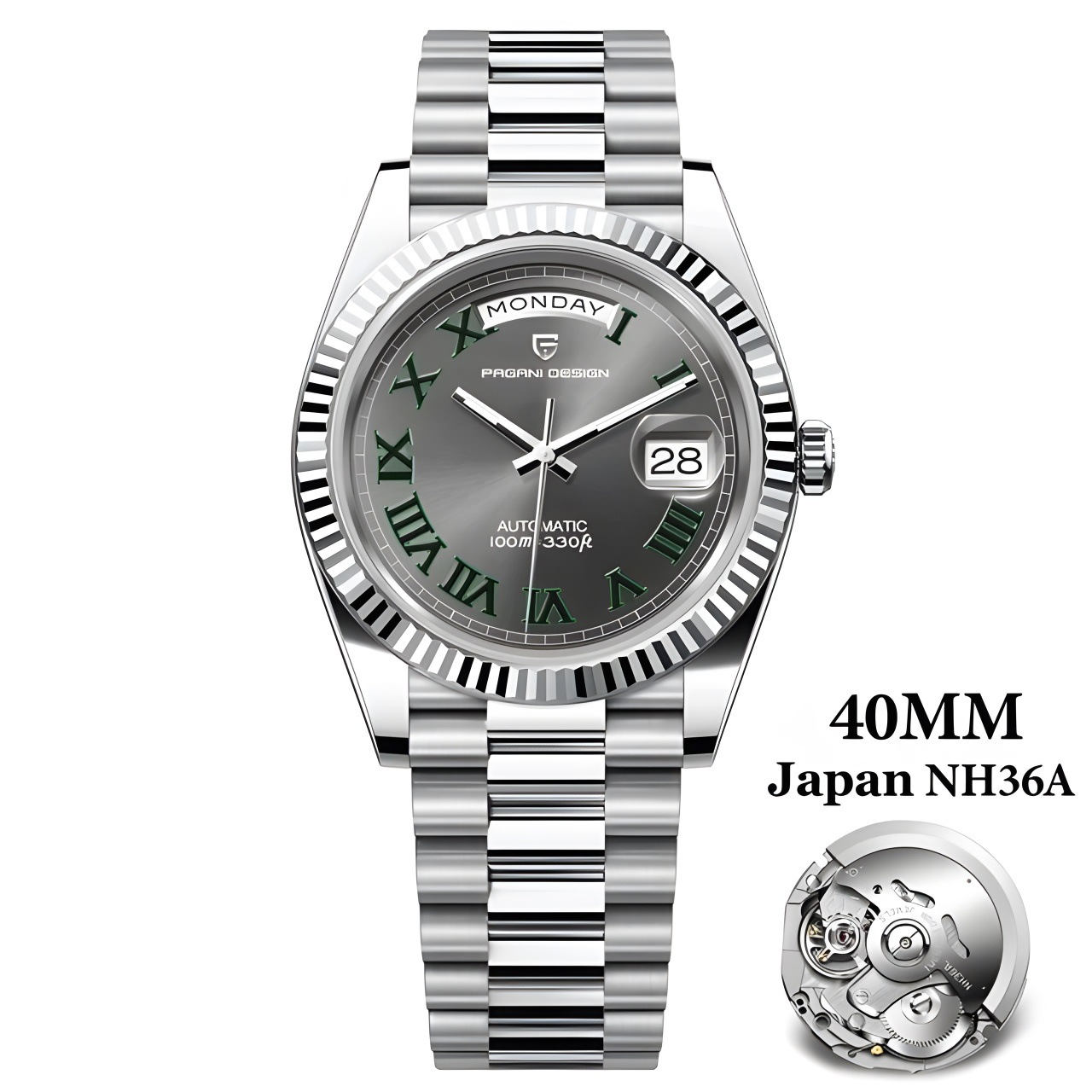 PAGANIDESIGN new 40mm men's automatic mechanical watch calendar week waterproof male watch 1783