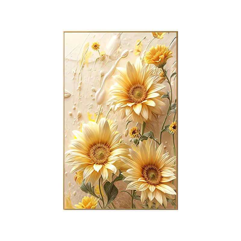 Girasoles de viento crema sala de estar pintura decorativa floral textura sofá fondo pared pintura de piso puerta de entrada mural