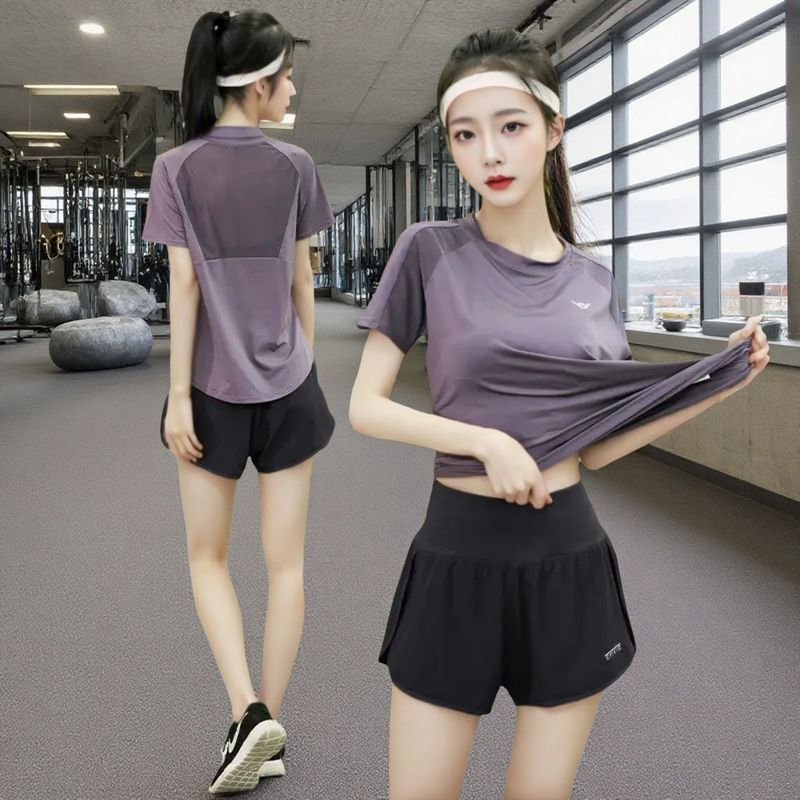 跑步套装女装运动套装女两件套显瘦短袖夏季健身服装速干衣瑜伽服|undefined