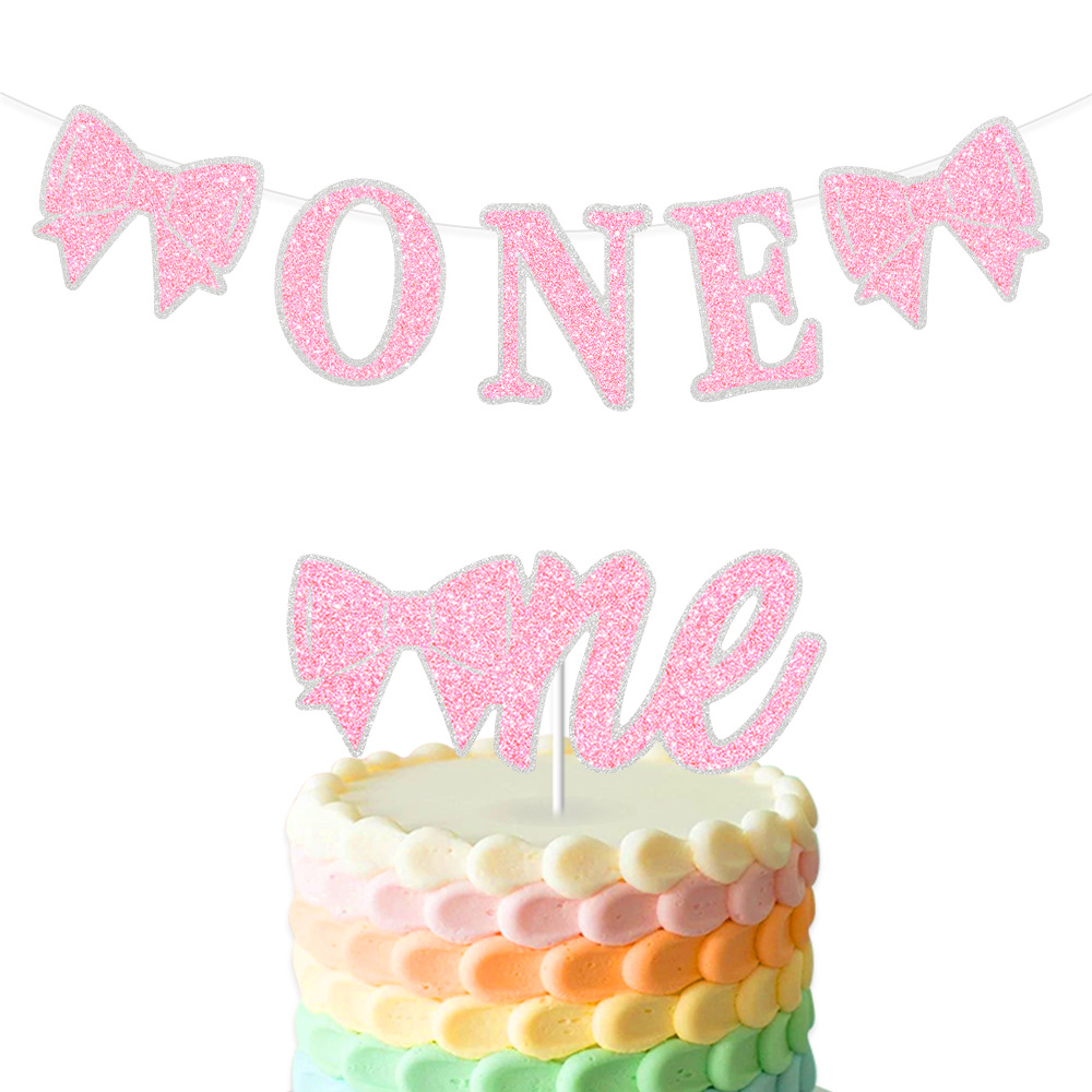 Nuevo cumpleaños transfronterizo ONE bandera de tracción arco rosa fiesta de cumpleaños decoración banner pastel gran tarjeta