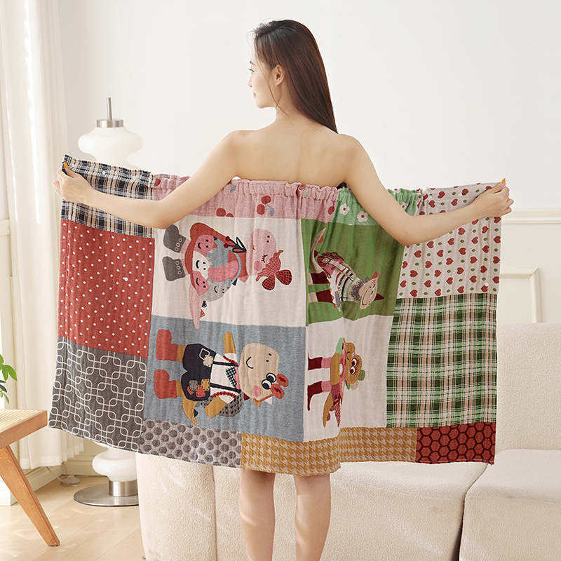 Pure Cotton Gauze Bath Towel, Oversized Cartoon Design, Adult Washable Cotton, Soft and Absorbent, Large Bath Towel, Bath Skirt