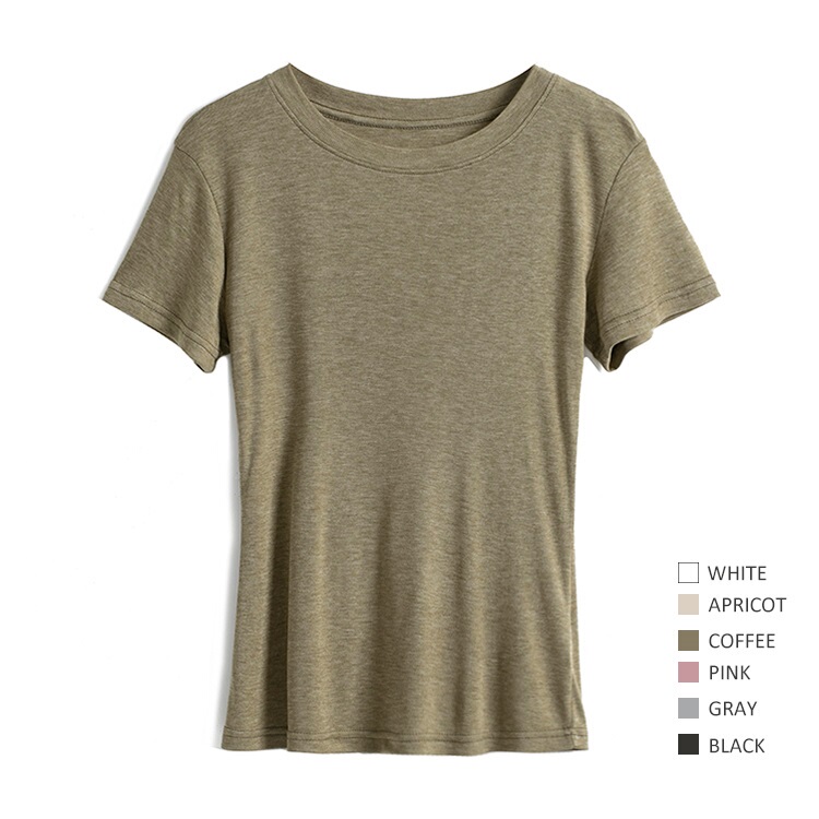 39.1% Lyocell 6.9% Mulberry Silk · Good Fabric · Soft and Comfortable Thin Short-sleeved T-shirt Summer Elegant Slim Fit