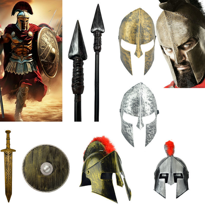Spartan Weapons and Equipment Props Shield Sword Long Red-Tipped Spear Mask Helmet Warrior Hat Harry Potter