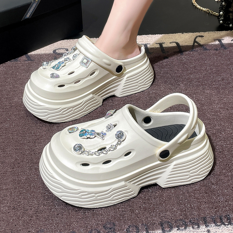 Slip-on hole shoes thick-soled non-slip increased closed toe beach slippers women's closed toe slippers EVA women's shoes summer outer wear