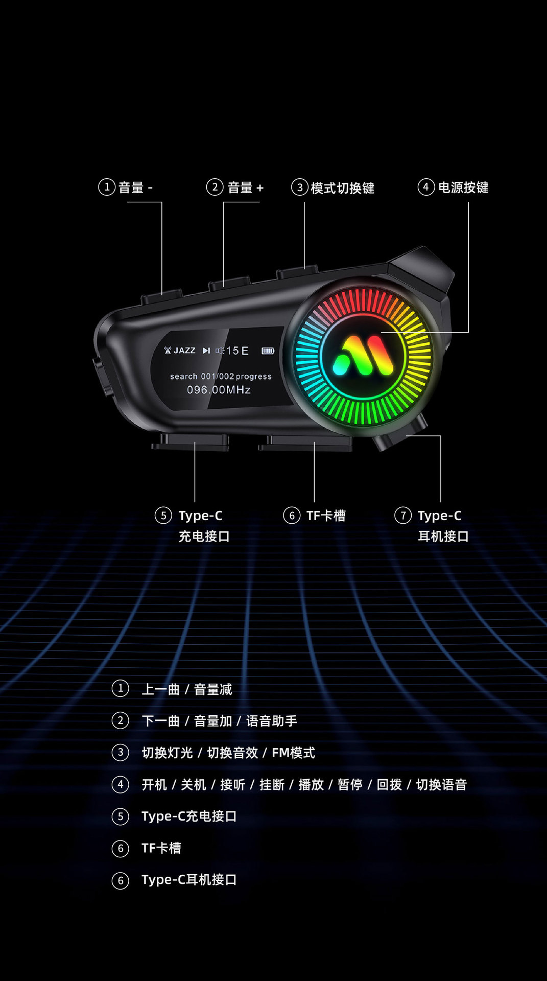 Cross-Border R1 Motorcycle Helmet Bluetooth Headset with Noise Reduction, 30 Hours of Ultra-Long Battery Life, Stereo Music, and Voice Assistant