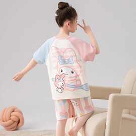 夏季儿童睡衣女孩派大星薄款短袖套装公主风中大童夏天外穿家居服