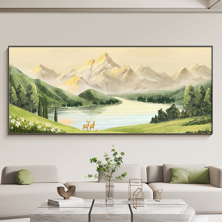 聚宝盆客厅装饰画日照金山聚财山水风景挂画沙发背景墙感壁画|undefined