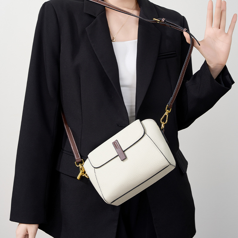 Top Grain Cowhide Leather New Women's Shoulder Bag White Spring/Summer Small Designer Niche Crossbody Bag