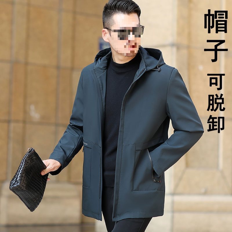 中年男士外套春秋装夹克男40岁50爸爸休闲中长款风衣60中老年男装